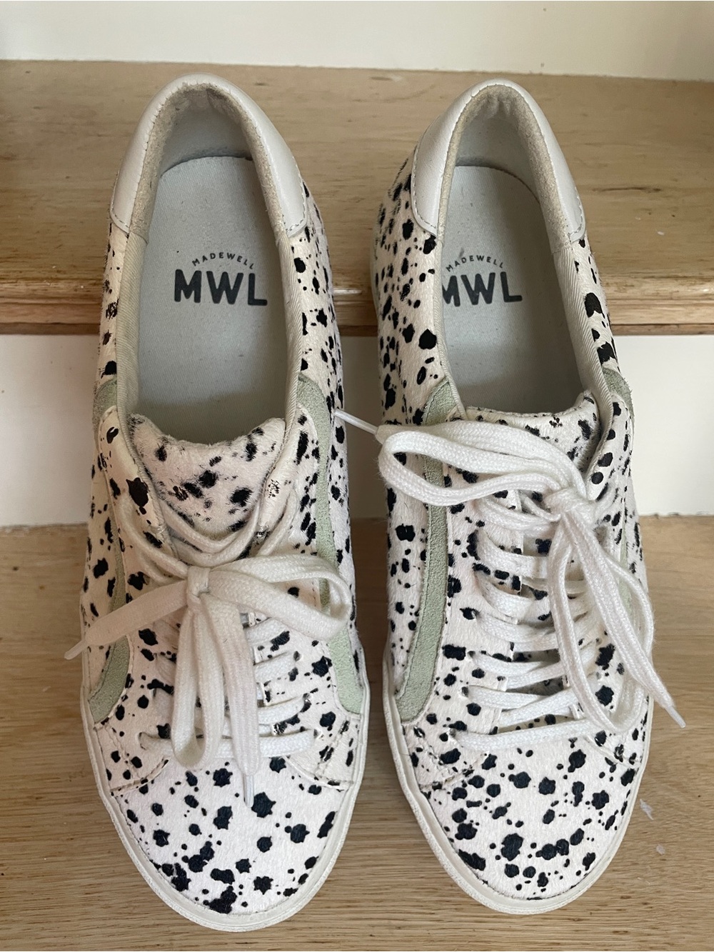 Madewell White & Black Speckled Low-Top Real Fur Sneakers Size 10